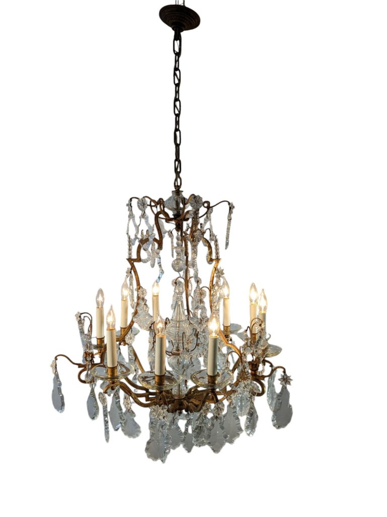 Antique Louis XV Style Crystal and Brass Chandelier