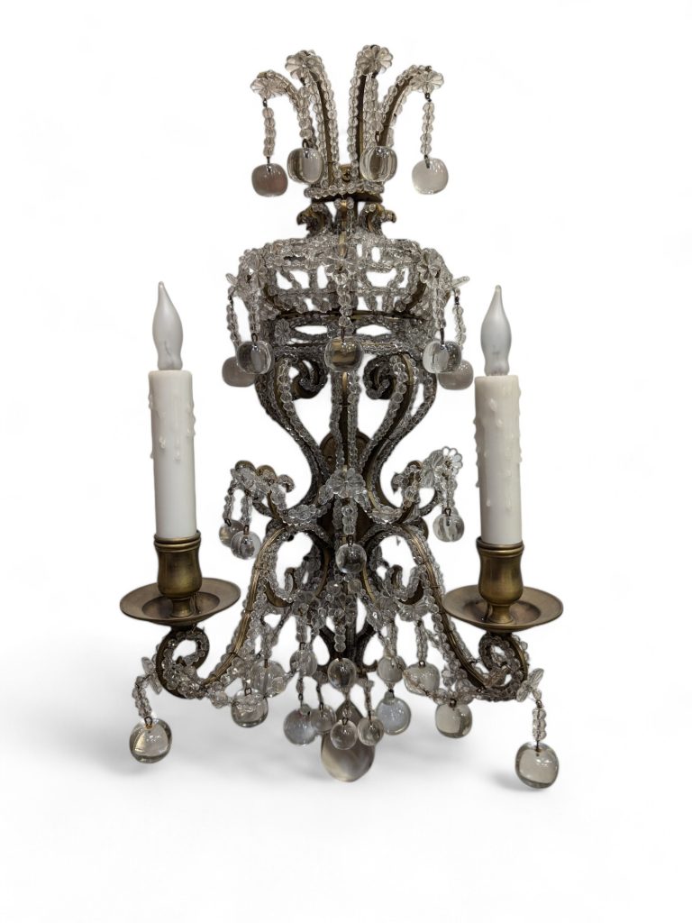 Gilt Brass and Apple-Drop Crystal Chandelier Sconce